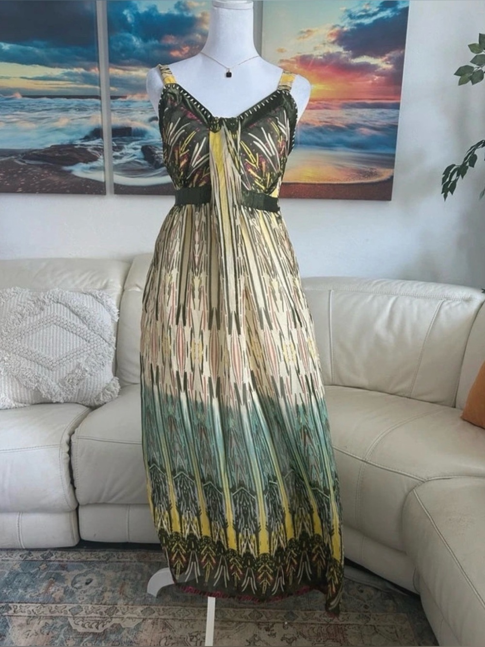 Bohemian Ombre Maxi Dress in Green and Yellow